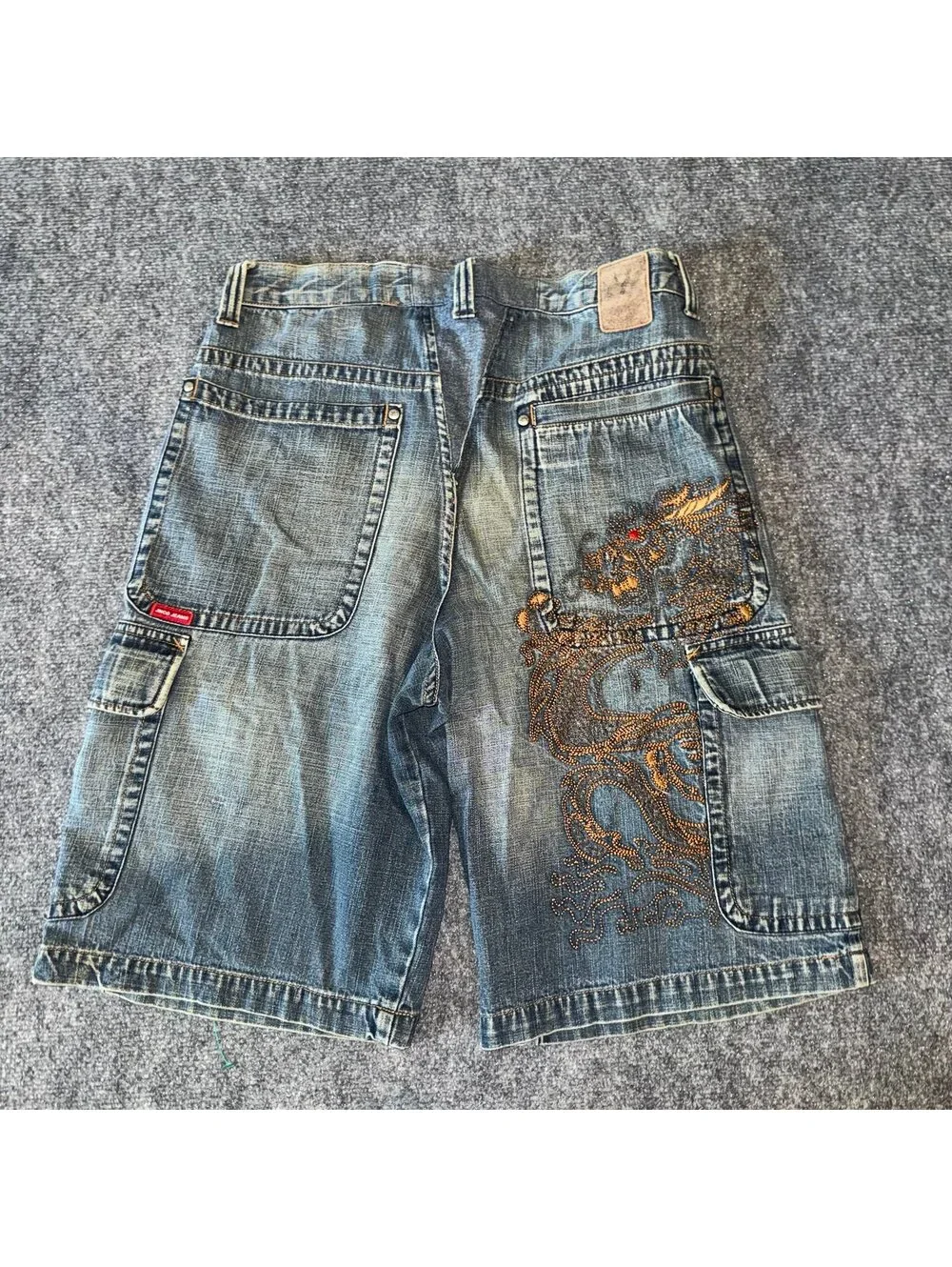 JNCO Jeans Grail Cargo Baggy Denim Jorts Mens SM 30 Vtg y2k 90s Rare Grunge